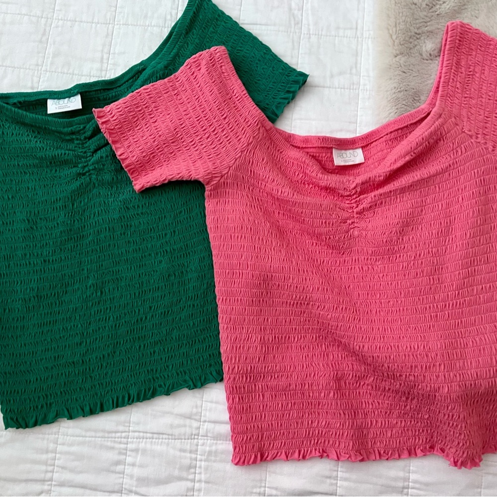 Pink & Green summer off the shoulder tops